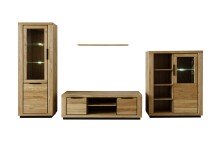 Wohnwand >GRENO< in natur geölt, Wildeiche teilmassiv - 387x200x54cm (BxHxT)