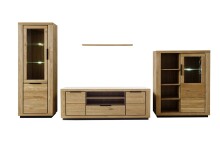 Wohnwand >GRENO< in natur geölt, Wildeiche teilmassiv - 407x200x54cm (BxHxT)