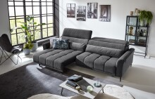 Big-Sofa >Wolve< 2x elektr. Verstellung, Kissen, Cord dunkelgrau - 280x108x118cm BxHxT