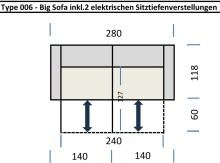 Big-Sofa >Wolve< 2x elektr. Verstellung, Kissen, Cord dunkelgrau - 280x108x118cm BxHxT