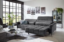 Big-Sofa >Wolve< 2x elektr. Verstellung, Kissen, Cord dunkelgrau - 280x108x118cm BxHxT