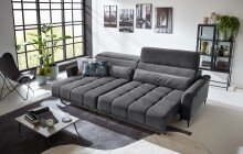 Big-Sofa >Wolve< 2x elektr. Verstellung, Kissen, Cord dunkelgrau - 280x108x118cm BxHxT