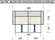 Big-Sofa >Wolve< 2x elektr. Verstellung, 2 Kissen, Cord taupe - 280x108x118cm (BxHxT)