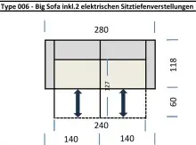 Big-Sofa >Wolve< 2x elektr. Verstellung, 2 Kissen, Cord grau - 280x108x118cm (BxHxT)