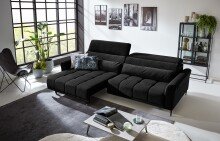 Big-Sofa >Wolve< 2x elektr. Verstellung, 2 Kissen, Cord schwarz - 280x108x118cm (BxHxT)