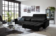 Big-Sofa >Wolve< 2x elektr. Verstellung, 2 Kissen, Cord schwarz - 280x108x118cm (BxHxT)