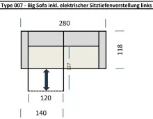 Big-Sofa >Wolve< 1x elektr. Verstellung, 2 Kissen,...