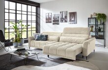 Big-Sofa >Wolve< 1x elektr. Verstellung, 2 Kissen, Cord beige - 280x108x118cm (BxHxT)