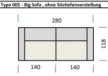 Big-Sofa >Wolve< Kopfteilverstellung, 2 Kissen, Cord creme - 280x108x118cm (BxHxT)