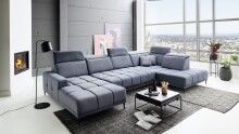 Wohnlandschaft >Lindesberg< 6x Kopfteilverstellung, 2 Kissen, blaugrau - 398x107x234cm (BxHxT)