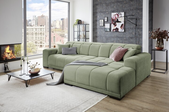 Wohnlandschaft >Puppet< Kopfteilverstellung, Schutzbeschichtung, grün - 301x113x195cm (BxHxT)