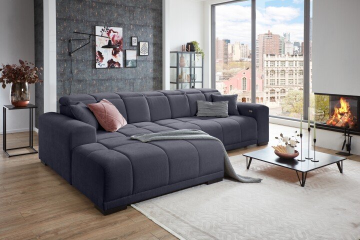 Wohnlandschaft >Puppet< Kopfteilverstellung, Sitzverstellung, schwarz - 301x113x195cm (BxHxT)