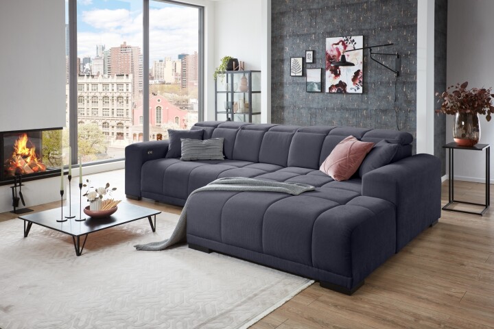 Wohnlandschaft >Puppet< Kopfteilverstellung, Sitzverstellung, schwarz - 301x113x195cm (BxHxT)