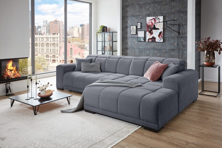 Wohnlandschaft >Puppet< Kopfteilverstellung, Sitzverstellung, grau - 301x113x195 (BxHxT)