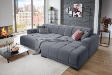 Wohnlandschaft >Puppet< Kopfteilverstellung, Sitzverstellung, grau - 301x113x195 (BxHxT)