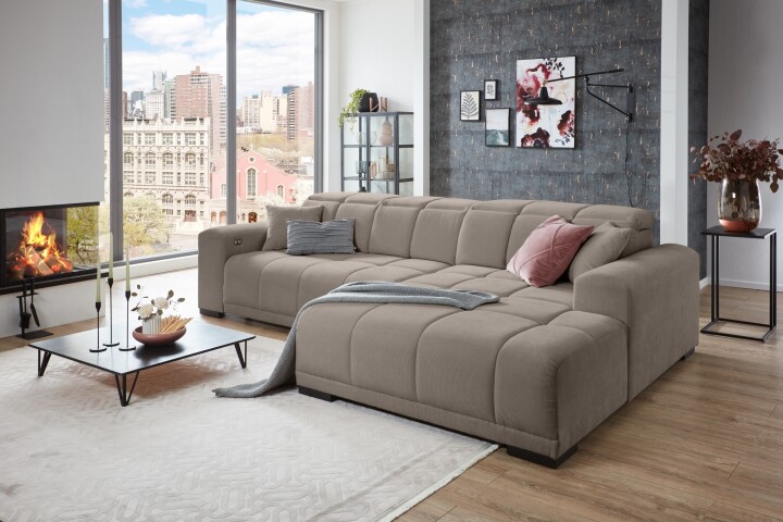 Wohnlandschaft >Puppet< Kopfteilverstellung, 2 Kissen, taupe - 301x113x195cm (BxHxT)