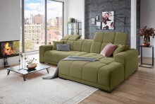 Wohnlandschaft >Puppet< Kopfteilverstellung, 2 Kissen, khaki - 301x113x195cm (BxHxT)