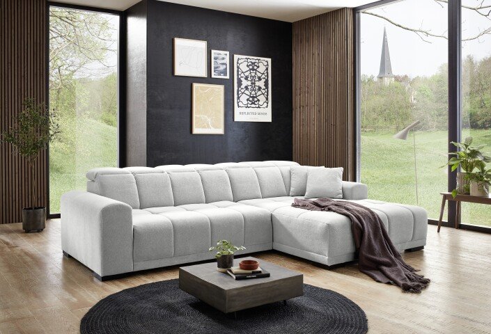 Wohnlandschaft >Puppet< Kopfteilverstellung, 2 Kissen, creme - 301x113x195cm (BxHxT)