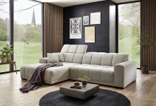 Wohnlandschaft >Puppet< Kopfteilverstellung, 2 Kissen, silbergrau - 301x113x195cm (BxHxT)