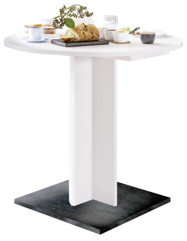 Kulissentisch >Judd< rund, ausziehbar, weiss matt / schwarzstahl - 80/120x75 (D/BxH)