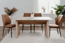 Kulissen-Esstisch >Sai< in Dekor Sandstein / Dekor Jackson Hickory