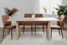 Kulissen-Esstisch >Sai< in Dekor Sandstein / Dekor Jackson Hickory