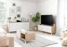 Couchtisch >BROOKLYN< Canadian Eiche Dekor / Artik White - 100x40x50 (BxHxT)