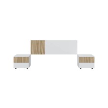 Kopfteil >ETHNA< (3er-Set) Kopfteil + 2x Nachttisch, Natur / Artik Weiß - 166x50x3 (BxHxT)
