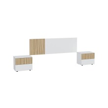 Kopfteil >ETHNA< (3er-Set) Kopfteil + 2x Nachttisch, Natur / Artik Weiß - 166x50x3 (BxHxT)