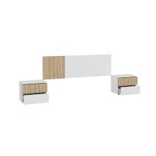 Kopfteil >ETHNA< (3er-Set) Kopfteil + 2x Nachttisch, Natur / Artik Weiß - 166x50x3 (BxHxT)