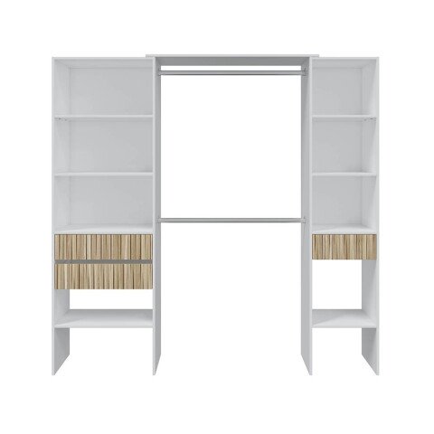 Kleiderschrank >ETHNA< 8 Fächer, 2 Stangen, Natur / Artik Weiß - 190x187x40 (BxHxT)