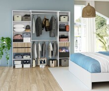 Kleiderschrank >ETHNA< 8 Fächer, 2 Stangen, Natur / Artik Weiß - 190x187x40 (BxHxT)
