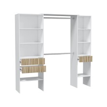 Kleiderschrank >ETHNA< 8 Fächer, 2 Stangen, Natur / Artik Weiß - 190x187x40 (BxHxT)