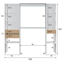 Kleiderschrank >ETHNA< 8 Fächer, 2 Stangen, Natur / Artik Weiß - 190x187x40 (BxHxT)
