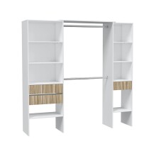 Kleiderschrank >ETHNA< 8 Fächer, 2 Stangen, Natur / Artik Weiß - 190x187x40 (BxHxT)