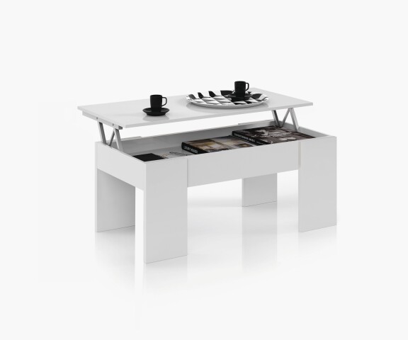 Couchtisch >ETHNA< aufklappbar, Stauraum, Artik Weiß - 100x45x50 (BxHxT)
