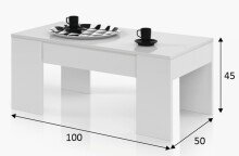 Couchtisch >ETHNA< aufklappbar, Stauraum, Artik Weiß - 100x45x50 (BxHxT)