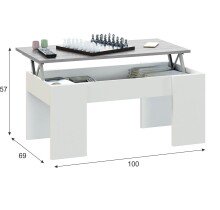 Couchtisch >ETHNA< aufklappbar, Stauraum, Artik Weiß - 100x45x50 (BxHxT)