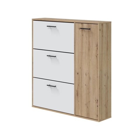 Schuhschrank >CLASS< 3 Klappen, 1 Tür, Nodi Eiche Dekor /Artik Weiß - 105x112x24 (BxHxT)