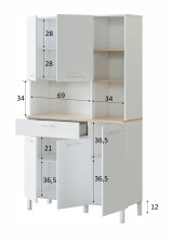 Küchenbuffet >KIRA<  Artik Weiß / Canadian Eiche Dekor - 108x186x40 (BxHxT)