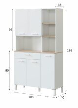 Küchenbuffet >KIRA<  Artik Weiß / Canadian Eiche Dekor - 108x186x40 (BxHxT)