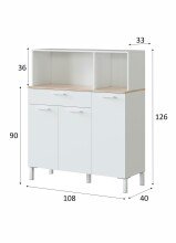 Küchenbuffet >KIRA< 3 Türen, 1 Schub, Artik Weiß / Canadian Eiche Dekor - 108x126x40 BxHxT