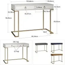 Konsolentisch >Majvi< in Weiß, MDF/Metall -...
