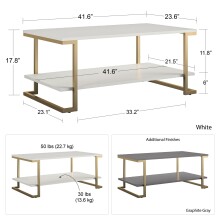 Couchtisch >Majvi< in Weiß, MDF/Metall - 106x46x60cm (BxHxT)