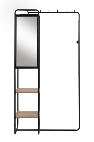 Kompaktgarderobe >Luton< Spiegel, Ablagen, schwarz / Dekor Artisan Eiche - 100x185x37 (BxHxT)