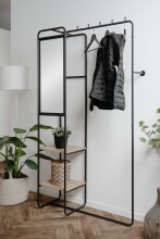 Kompaktgarderobe >Luton< Spiegel, Ablagen, schwarz / Dekor Artisan Eiche - 100x185x37 (BxHxT)