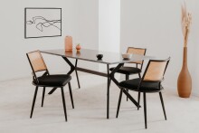 Stuhl >Schiller< (4er-Set) schwarz / Dekor Geflecht natur - 47x79x48,5 (B/H/T)