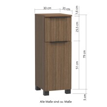 Unterschrank >Lille< in Canello-Eiche Dekor - 30x79x35cm (BxHxT)