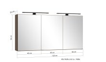 Badezimmerspiegelschrank >Lille< Canello-Eiche Dekor - 120x64x20 (BxHxT)