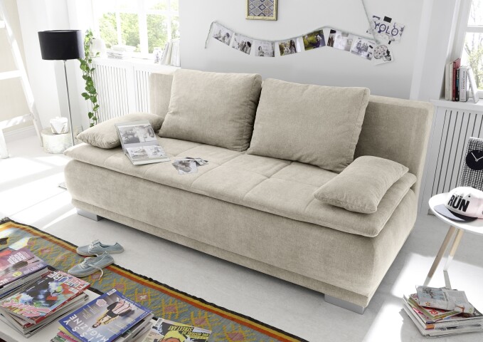 Schlafsofa >LUIGI LUX 3DL< Liegefläche 160x200cm, Bezug sand - 211x93x103 (BxHxT)
